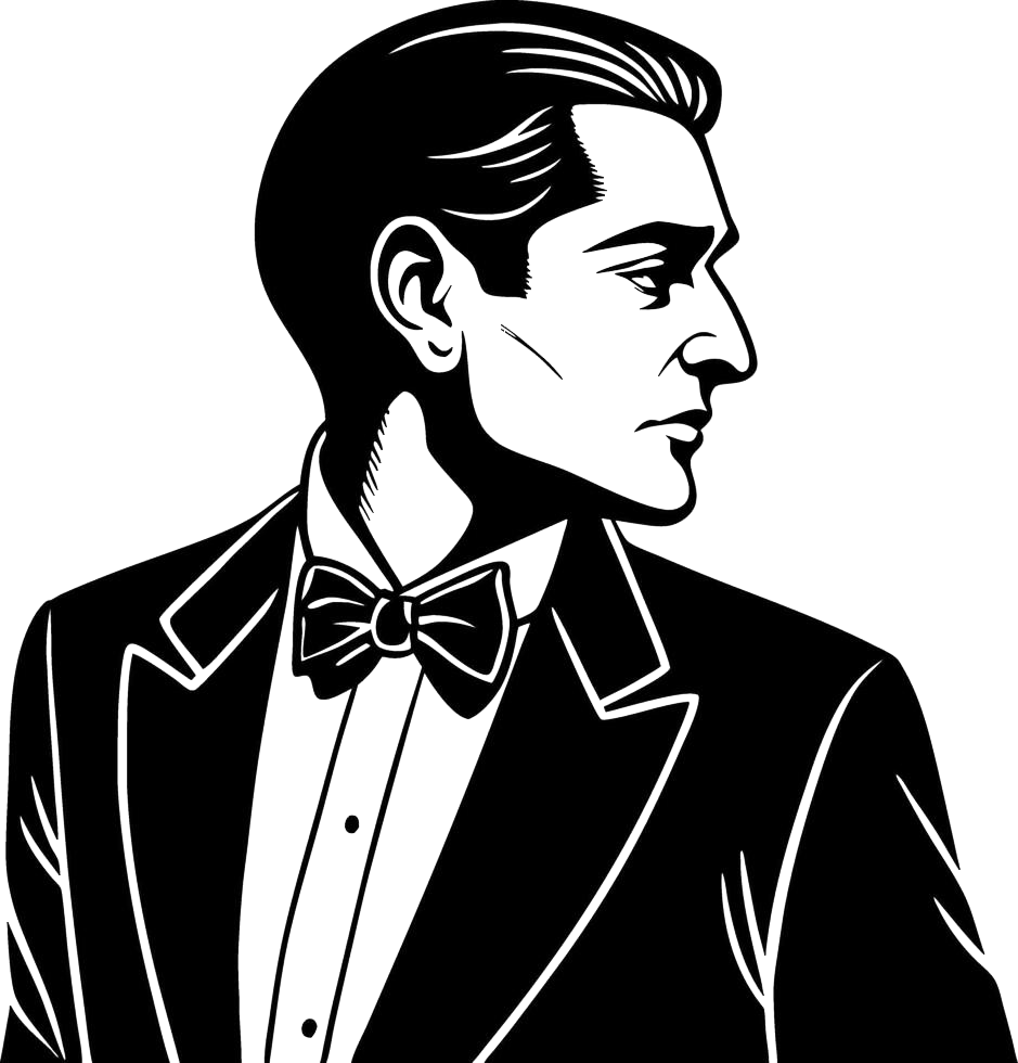 elegant man in tuxedo profile vintage illustration for fashion and tattoo design vector