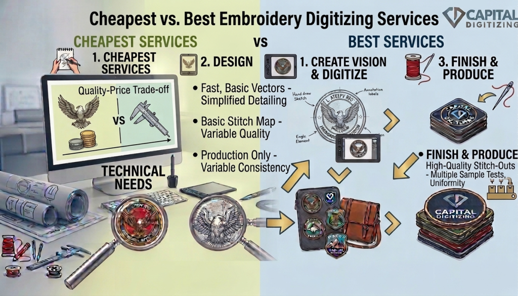 Cheapest vs. Best Embroidery Digitizing Services Value Breakdown.